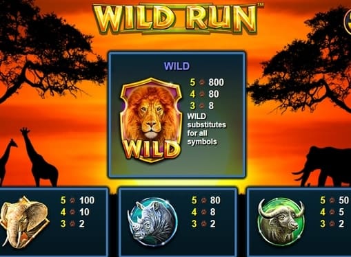 Таблица выплат в Wild Run